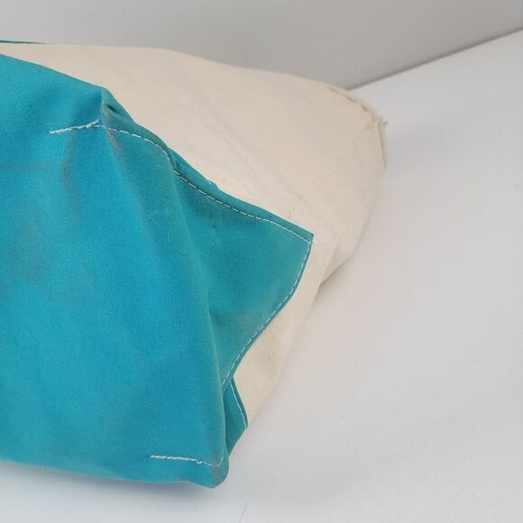 Vintage L.L. Bean Boat & Tote Canvas Blue Green Cream‎ Bag Large Top Handle - Picture 9 of 16